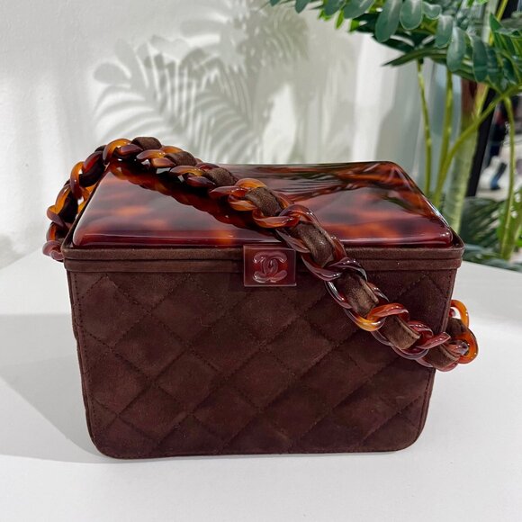 Chanel Vintage Quilted Brown Suede Box Bag with Tortoise Hardware - Picture 1 of 13